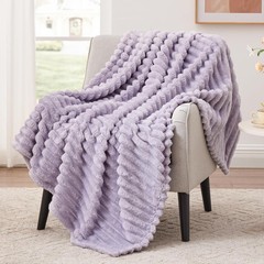 Fleece Throw Blanket for Couch or Bed – 3D Stripe Jacquard Decorative Blankets