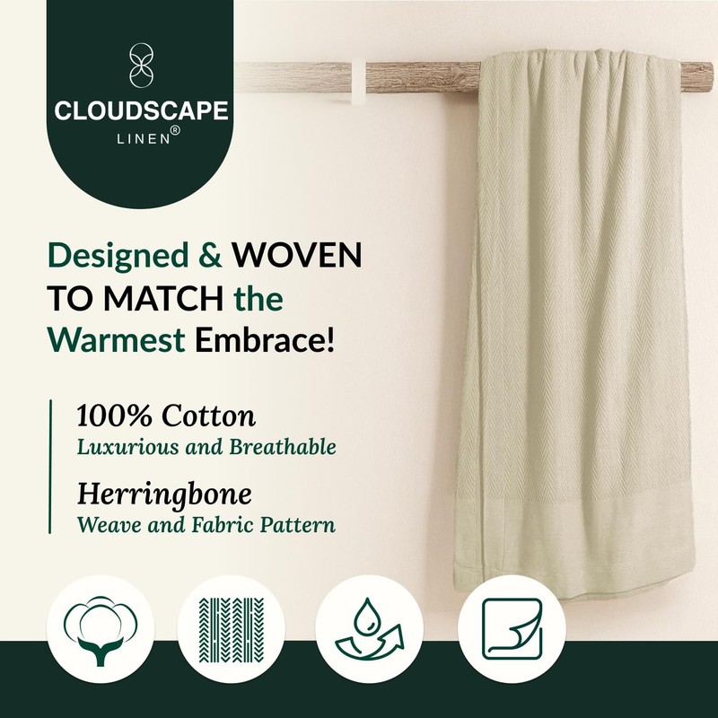 Cloudscape Linen Cloudscape 100 Cotton Queen Size Summer Blanket - Herringbone gallery