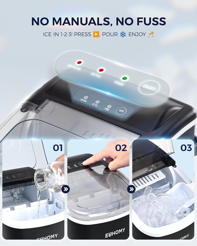Countertop Ice Maker Machine with Handle, 26lbs in 24Hrs, 9 Ice Cubes Ready in gallery