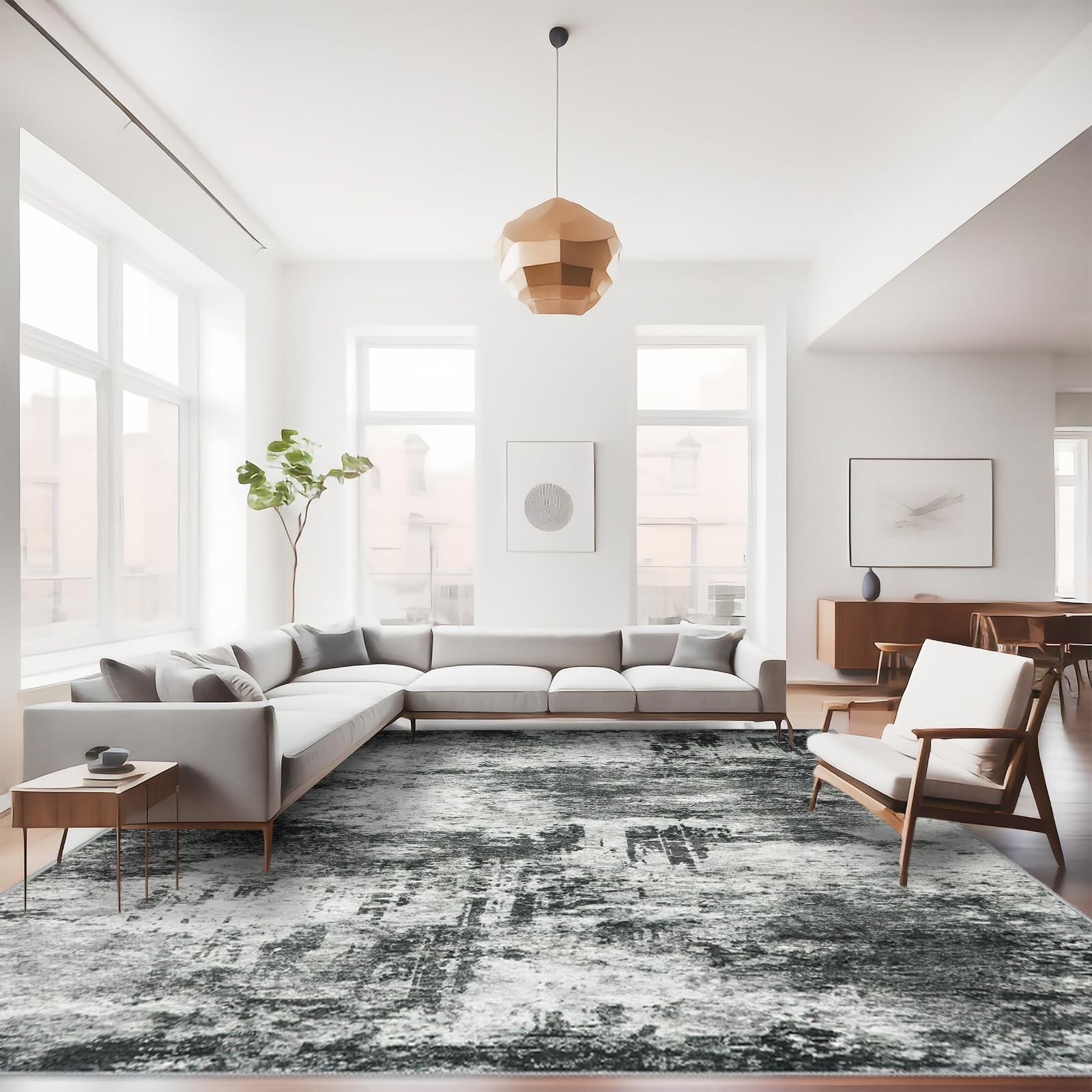 Area Rug 9X12 Abstract Washable Non Slip Low Pile Black RUUGME Foldable RugLarge gallery
