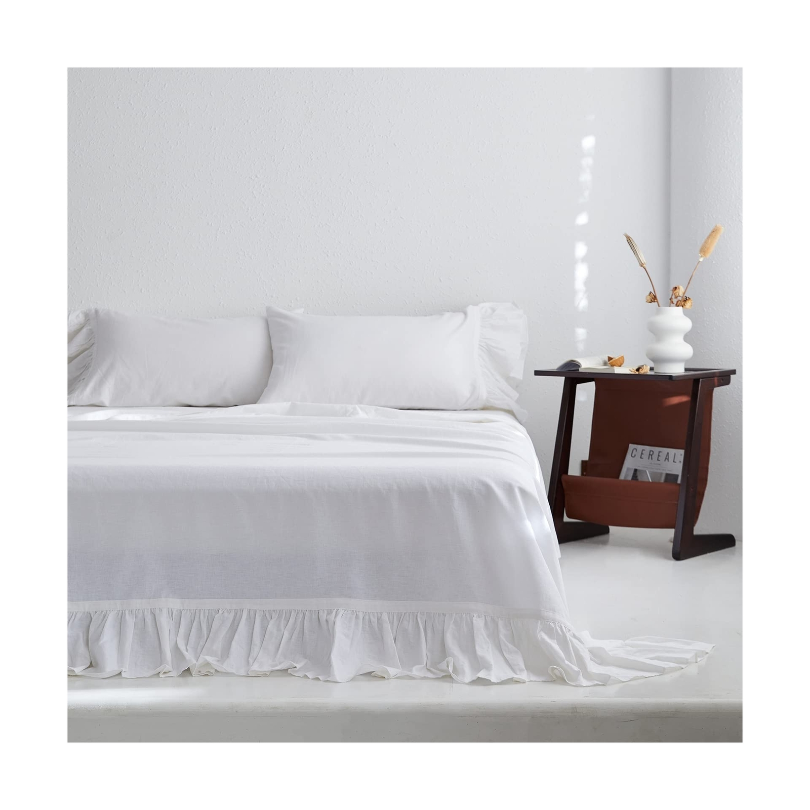 Belgian Linen Sheet Set with Long Ruffles 4pcs (1 Flat Sheet, 1 Fitted Sheet ... gallery