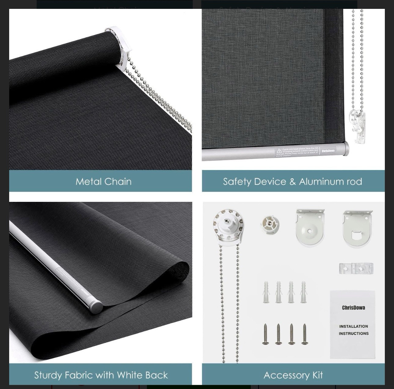 Light Filtering Roller Shades 5% Openness Solar Screen 35" W x 72" H Black (1272 gallery
