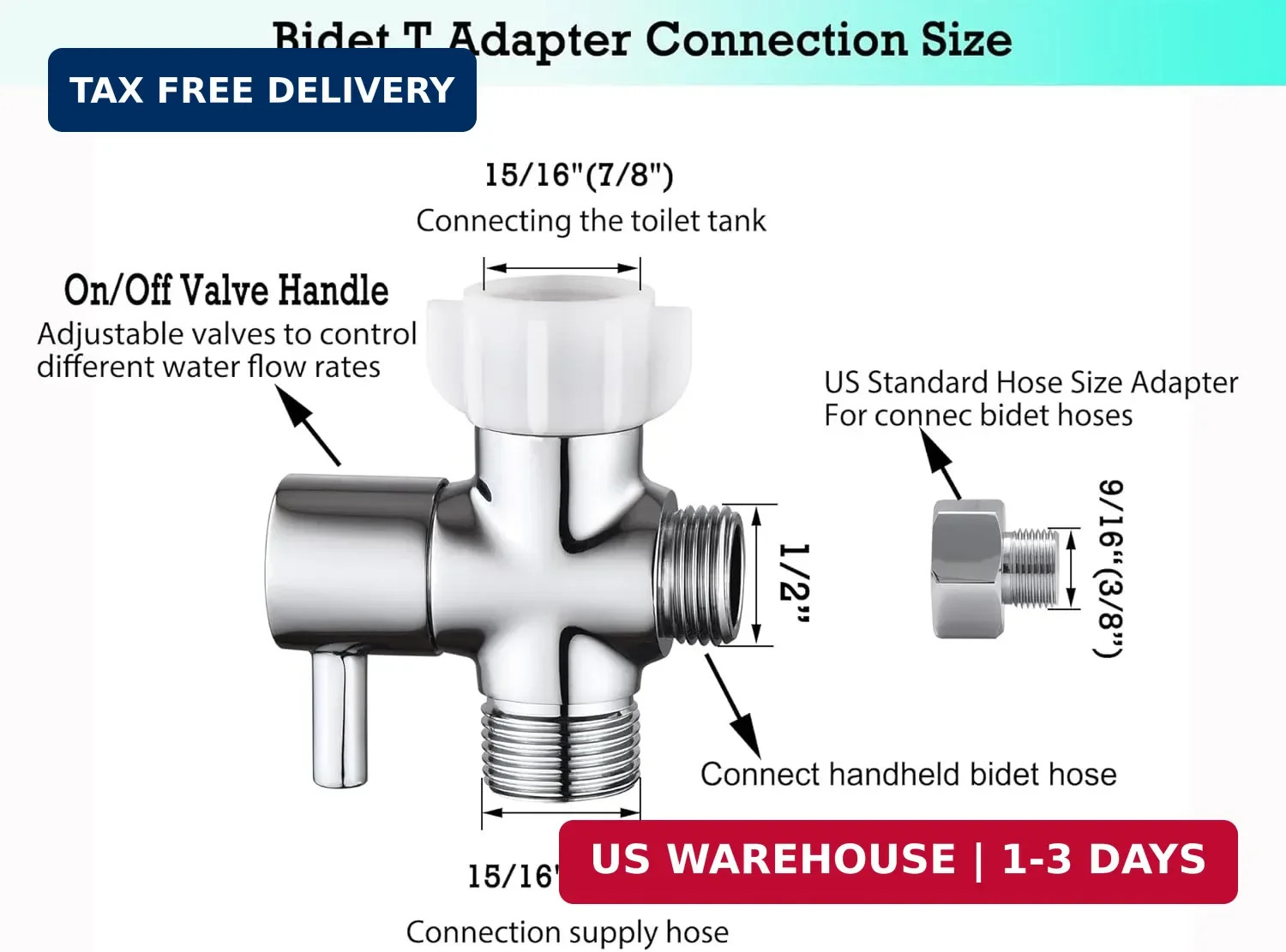 Bidet T Adapter With Shut off Valve,3 Way T Valve for Bidet, Brass T Adapter for gallery