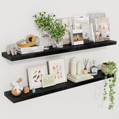 Rustic 40″ Floating Wall Shelves with Invisible Brackets – Set of 2 (Black)