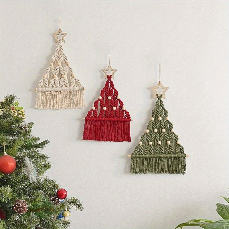 1Pc Christmas Tree Macrame Wall Hanging Tassel Tapestry Handmade for Home Decor gallery