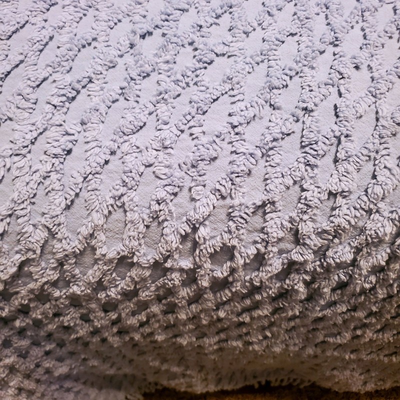 VTG Mohawk Bedspread Queen Blue Diamond Chenille Cotton Tufted Fringe Trim gallery