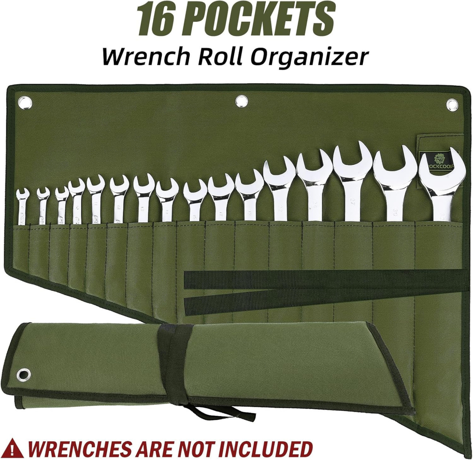 Wrench Roll Organizer 16 Pocket Tool Roll Bag Waterproof Oxford Cloth Green gallery