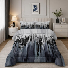 Black Grey White Gradient Print Comforter Set Twin Size,Abstract Art Bedding Set