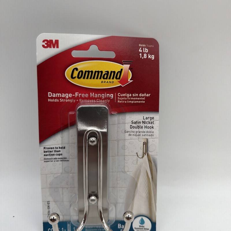 3M Command Bath Double Hook Large Satin Nickel Holds up to 4lbs 1 Pack gallery