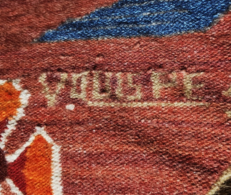 Signed Peru Andean Rug, 72x44" Artisan Handmade, 70s Cusco Jungle Monkeys Tribal gallery