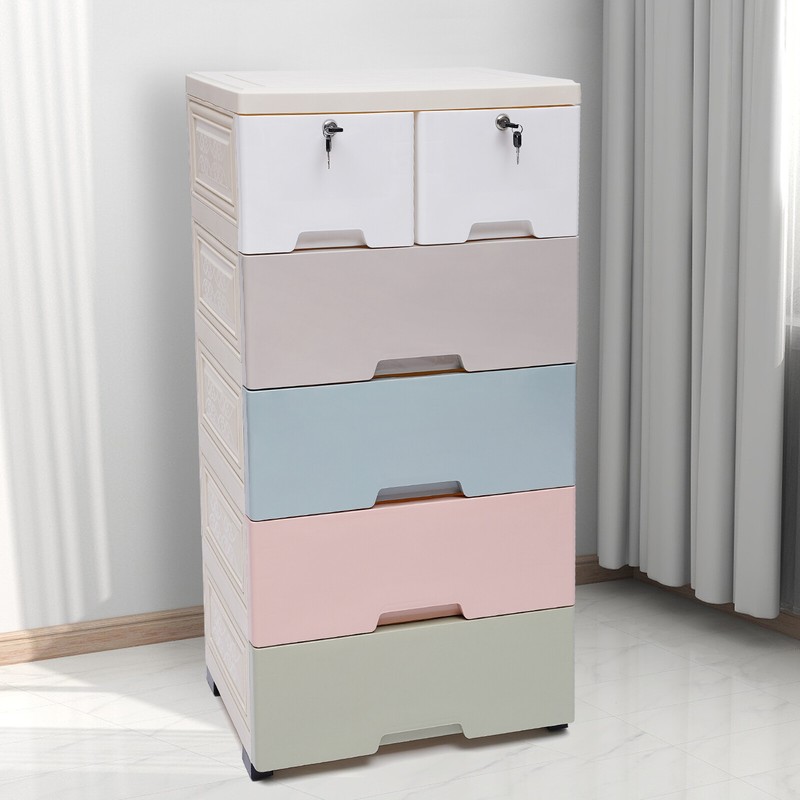 5 Layers Drawer Doll Clothes Storage Cabinet Plastic With Locker Bedroom Armoire gallery