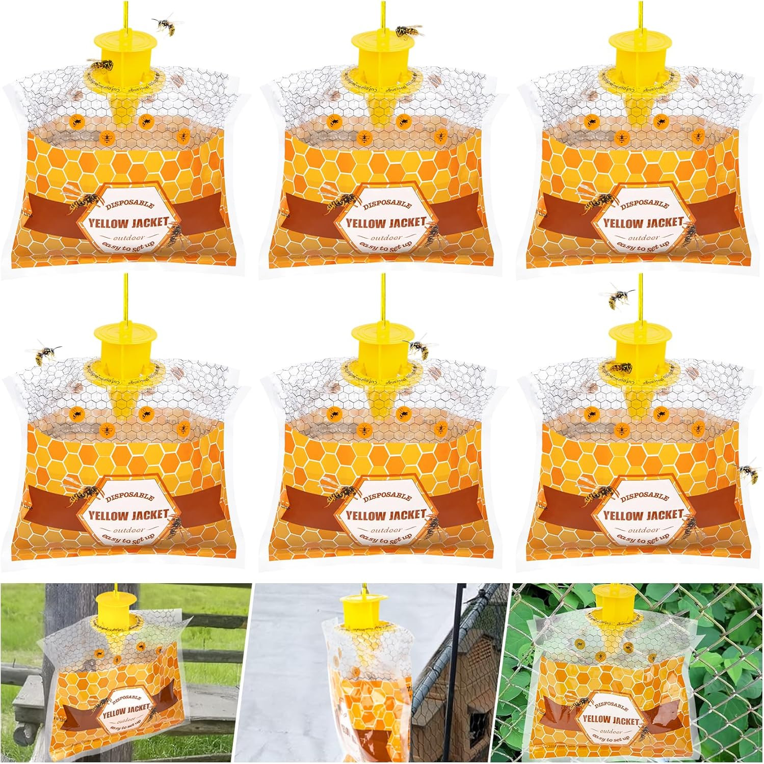 6 Pack Disposable Wasp Traps Outdoor Hanging Carpenter Bee Traps for outside Yel gallery