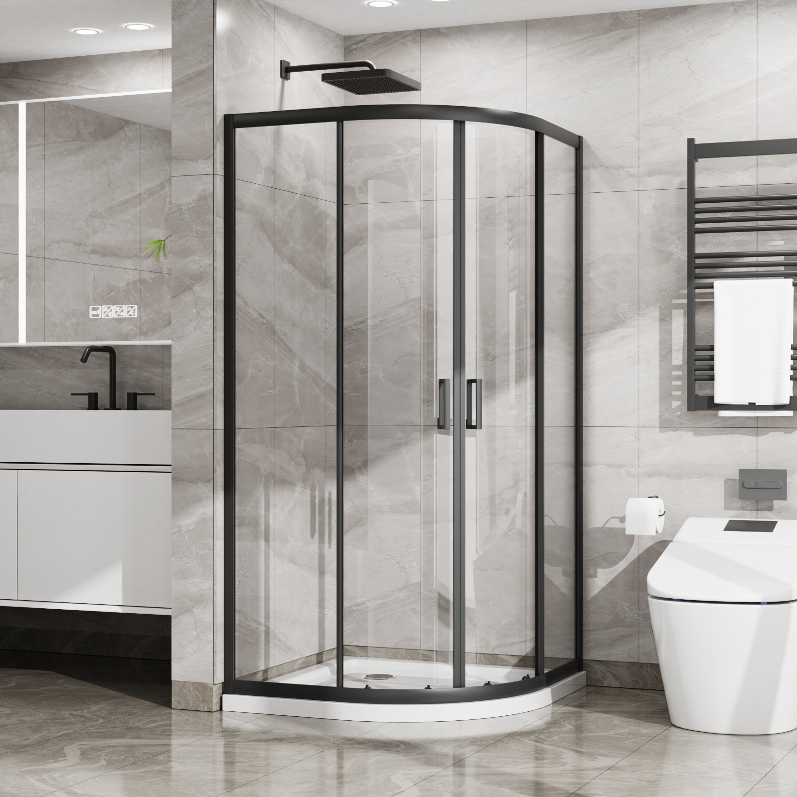 36"x36"x72"Corner Shower Door, Quarter Round Shower Enclosure Double Sliding,6mm gallery
