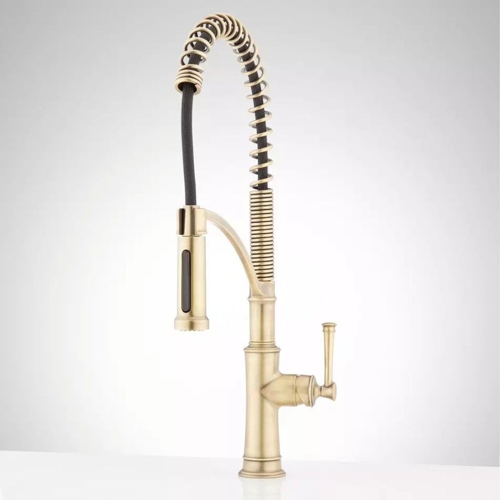 Signature Hardware Beasley Pre-Rinse Kitchen Faucet Single Hole Spring Aged Bras gallery