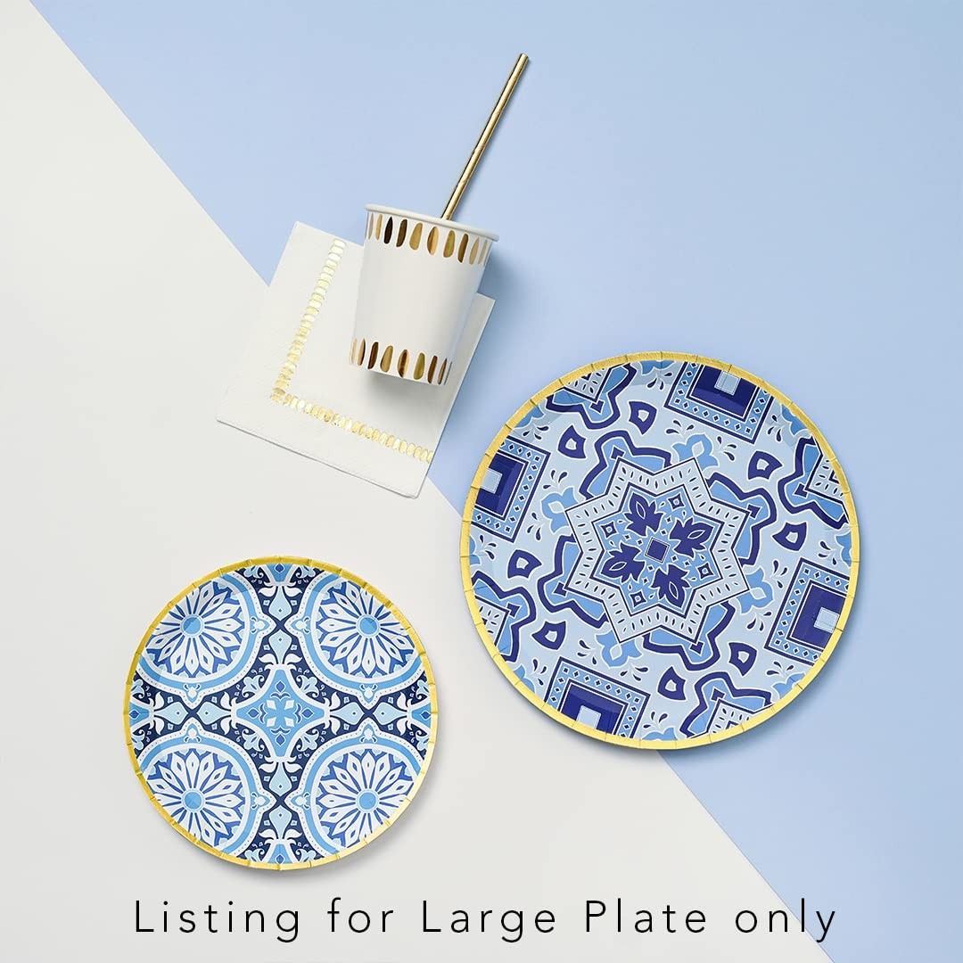 10 PCS Blue Gold Large Paper Plates Moroccan Navy Wedding Dinner 9.25 Inch gallery