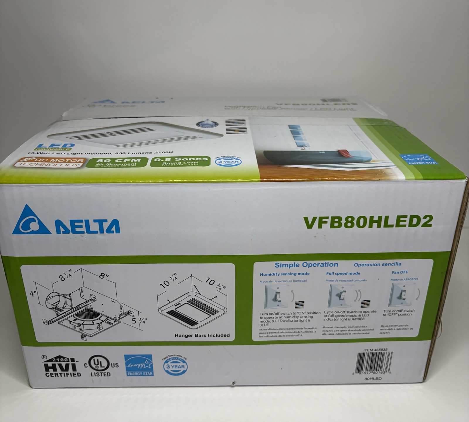 NIB Delta Breez Bath Ventilation System / Humidity Sensor/ LED Light VFB80HLED2 gallery