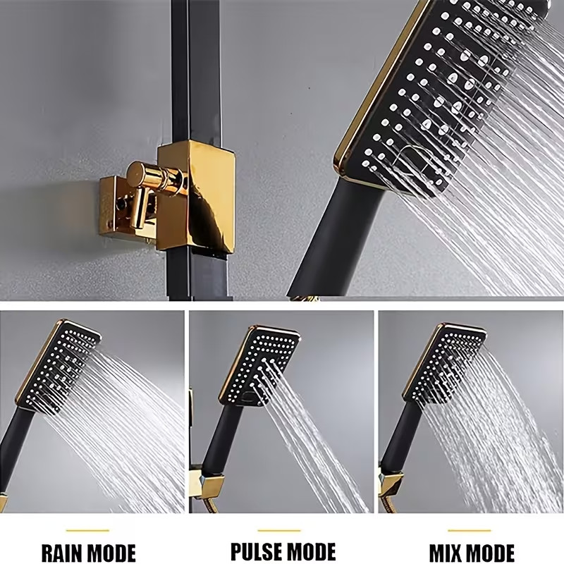 1set Black Golden Shower System, Bathroom Single Handle Shower Sets with 20cm Ra gallery