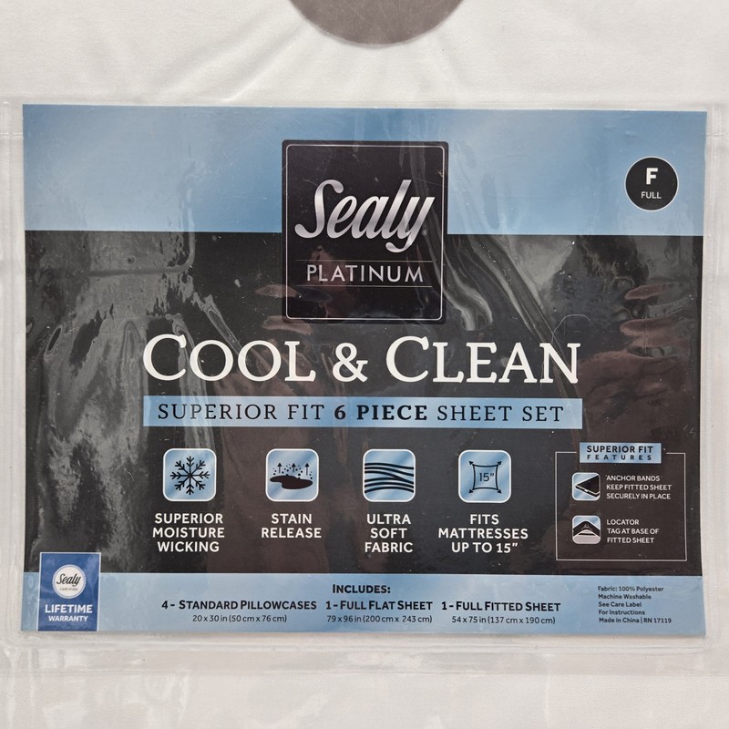 Sealy Cool & Clean Full Size Sheet Set White 6 Pc Platinum gallery