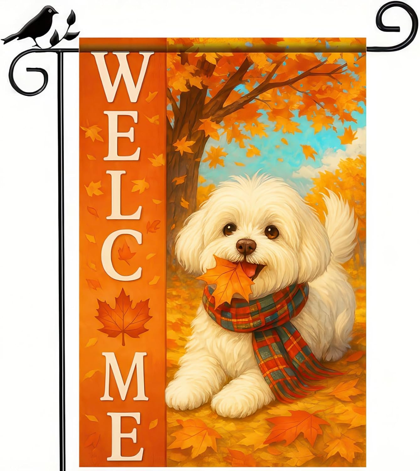 Thanksgiving Fall Garden Flag 12X18 Inch Welcome Bichon Frise Dog Outdoor Flag D gallery