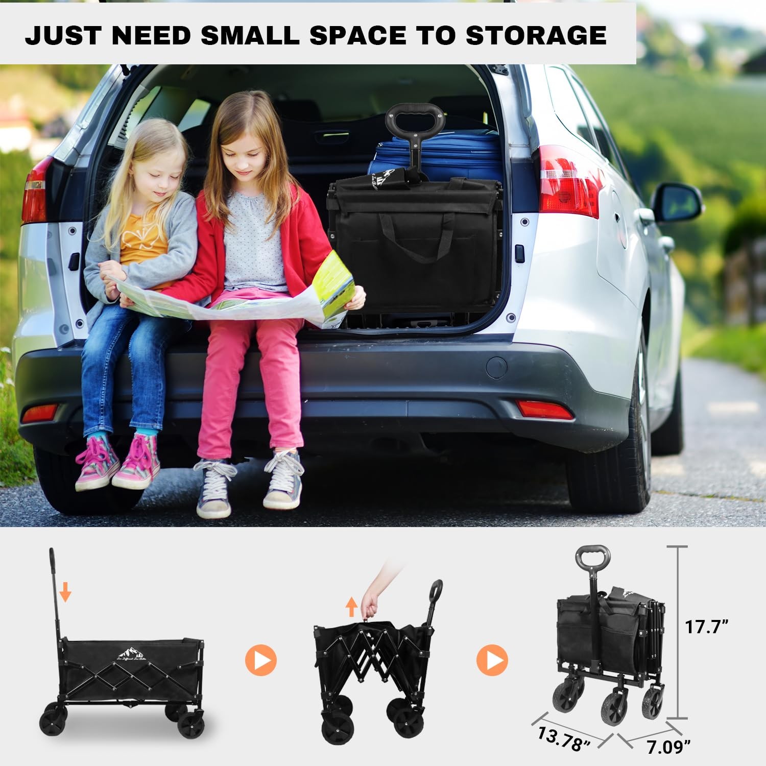 SAILARY Collapsible Wagon 352LBS Capacity, Foldable Large Wagons Carts, Black gallery