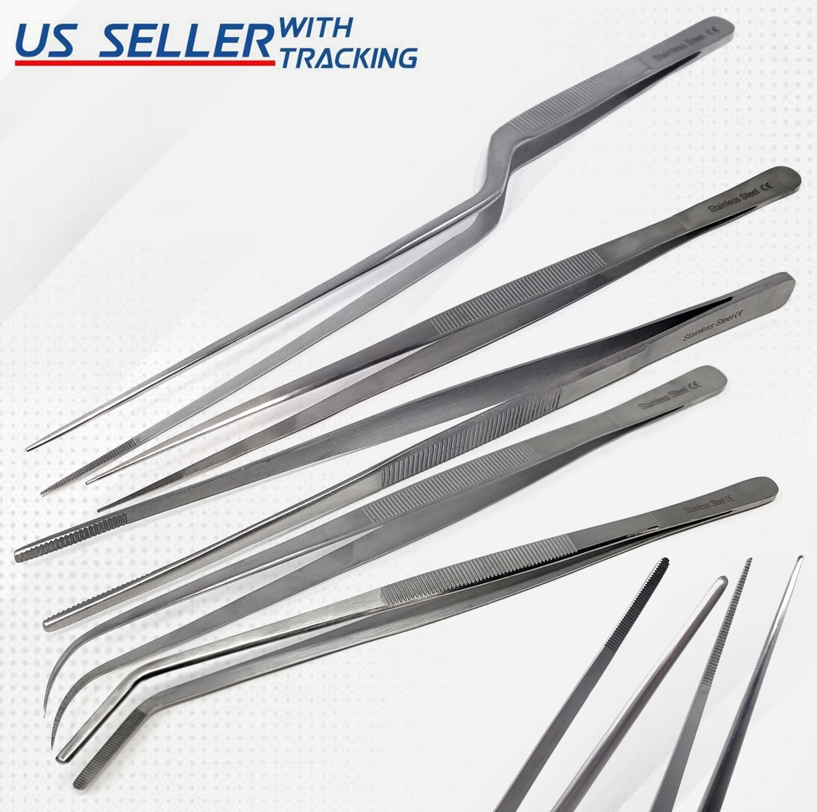 12'' 30cm Silver Stainless Steel Long Food Tongs Straight Tweezers Kitchen-PICK gallery