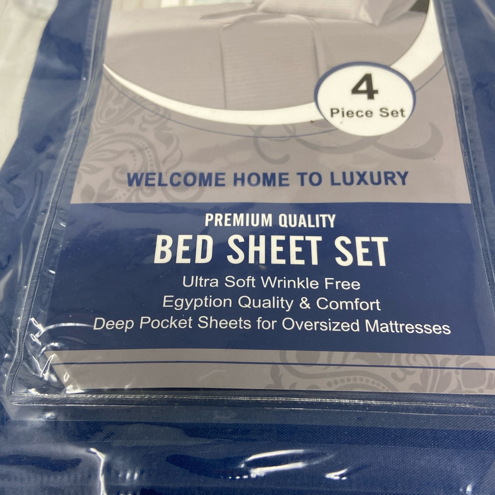 Lux Decor Collection Queen Navy Blue Stripe Sheets 3pc (No Fitted) gallery