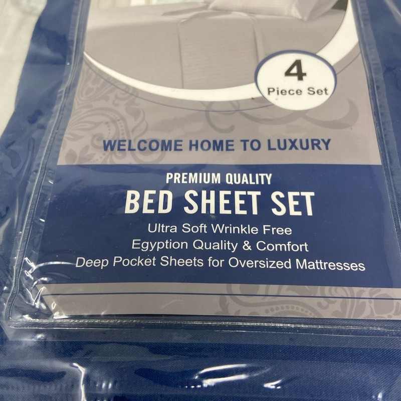 Lux Decor Collection Queen Navy Blue Stripe Sheets 3pc (No Fitted) gallery