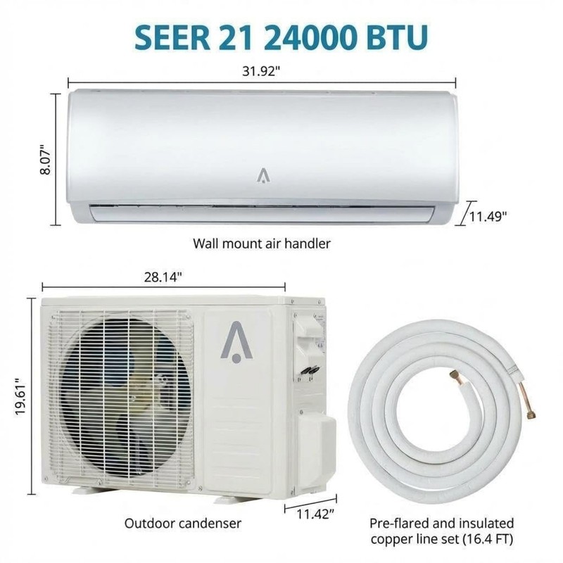 🔥24000 BTU Mini Split Air Conditioner Heat Pump 21 SEER2 Ductless Inverter 230V gallery
