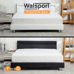 Queen/Full Size Platform Bed Frame Leather w/LED Light Headboard Slats Bedroom