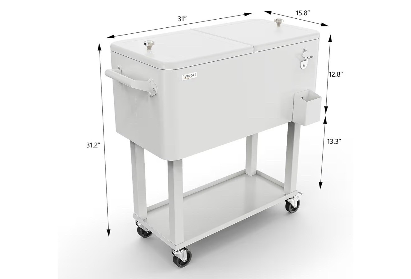 VINGLI 80 QT White Rolling Party Cooler Cart, Bottle Opener, Cap Catcher, 100 C… gallery