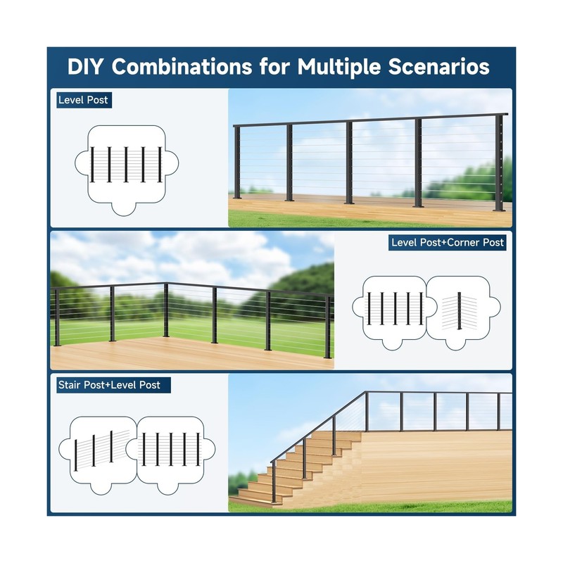 One-Stop Cable Railing Post Kit, 5 Pack Level Drilled Line Post 36", Fixed To... gallery