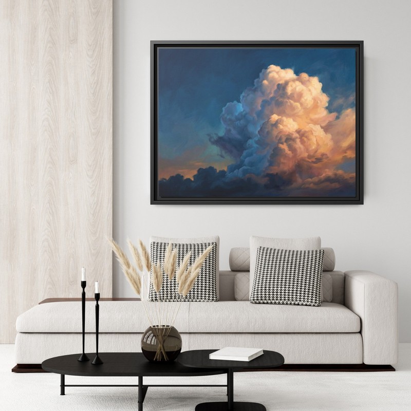 Dramatic Sunset Cumulus Cloud Wall Art, Billowing Peach And Gold Sky Canvas Art gallery