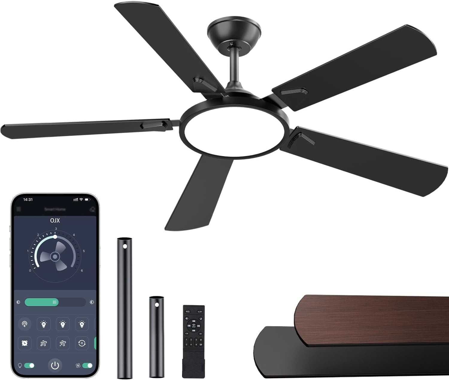52" Ceiling Fan with Light Remote APP Control 3CCT DC Quiet Dimmable Reversible gallery