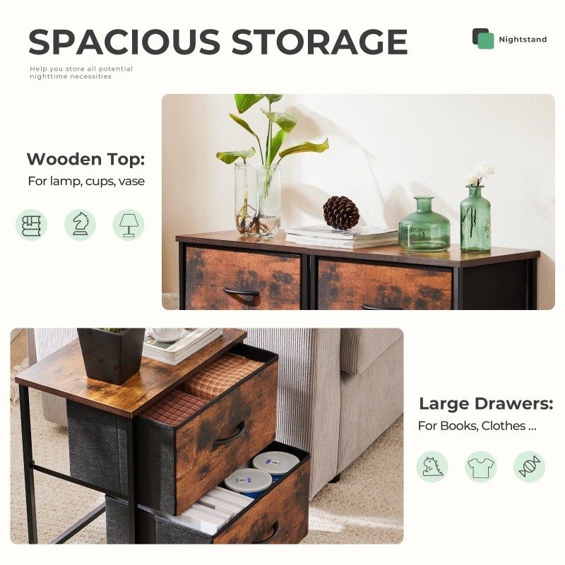 CONCETTA Nigtstand for Bedroom, Tall Chest Organizer with Fabric Bins gallery