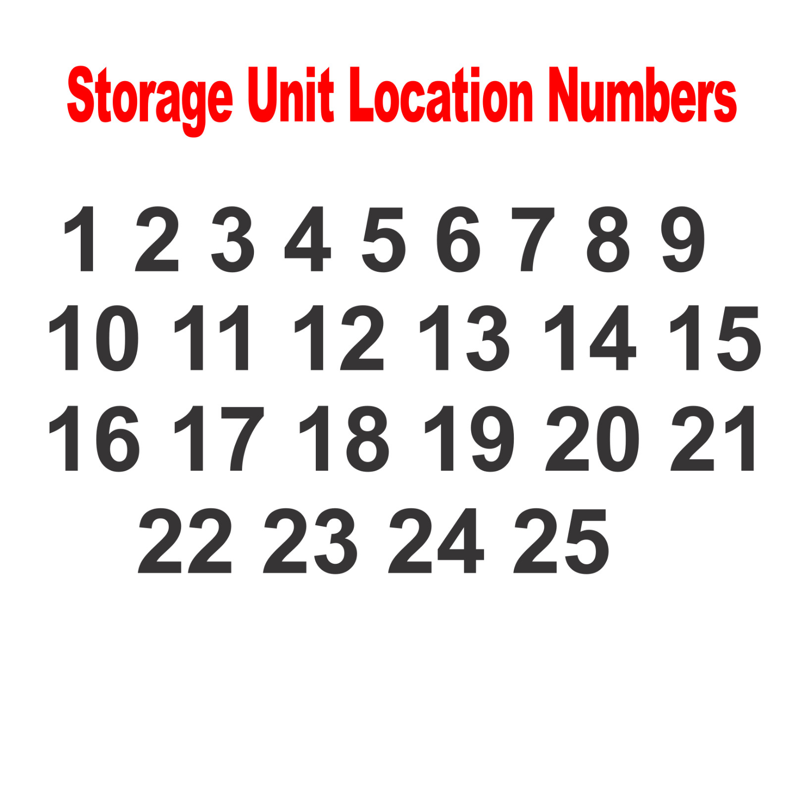 Storage Unit Location Numbers 1-25 Vinyl Sticker Decals - Select Color & Size gallery