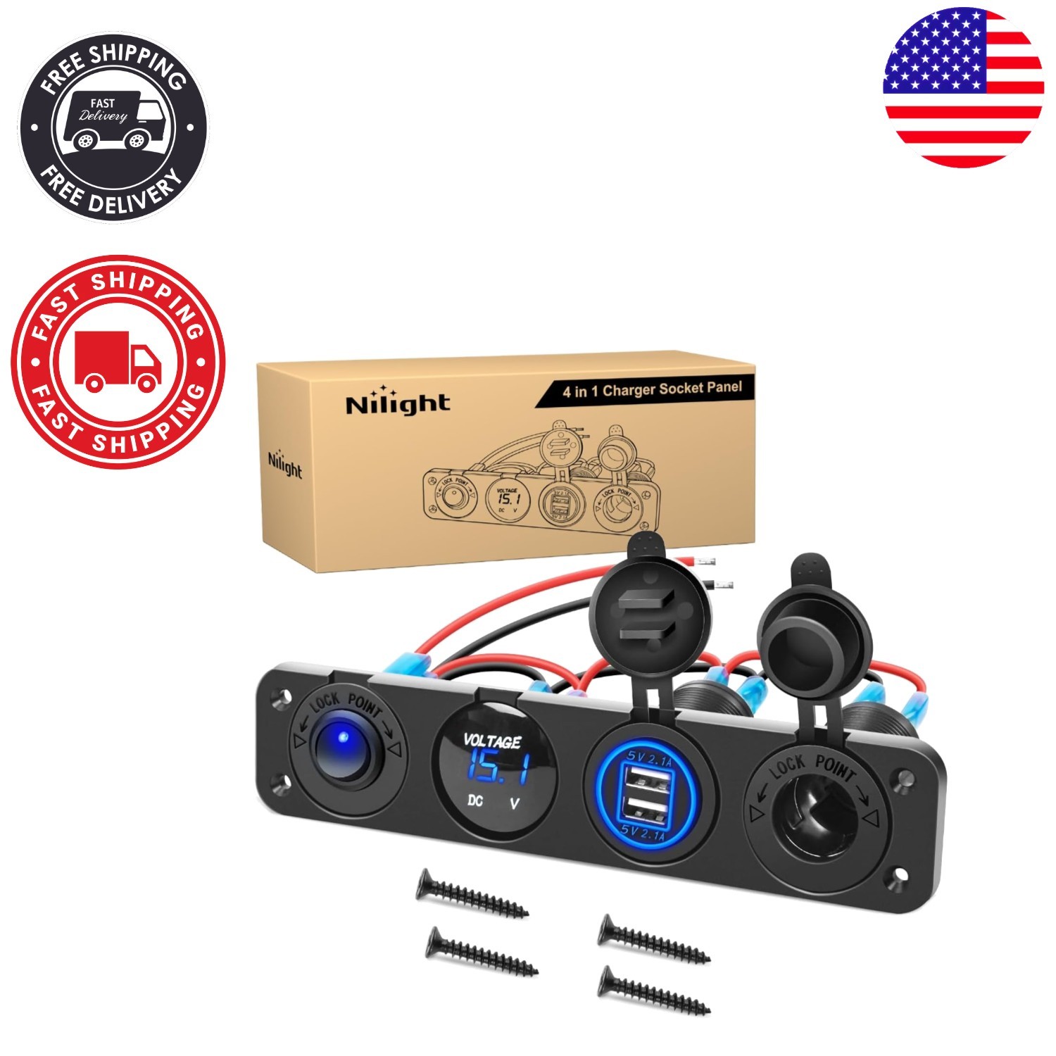 4-in-1 Panel Socket with Dual USB & LED Voltmeter - Perfect for Any Vehicle gallery