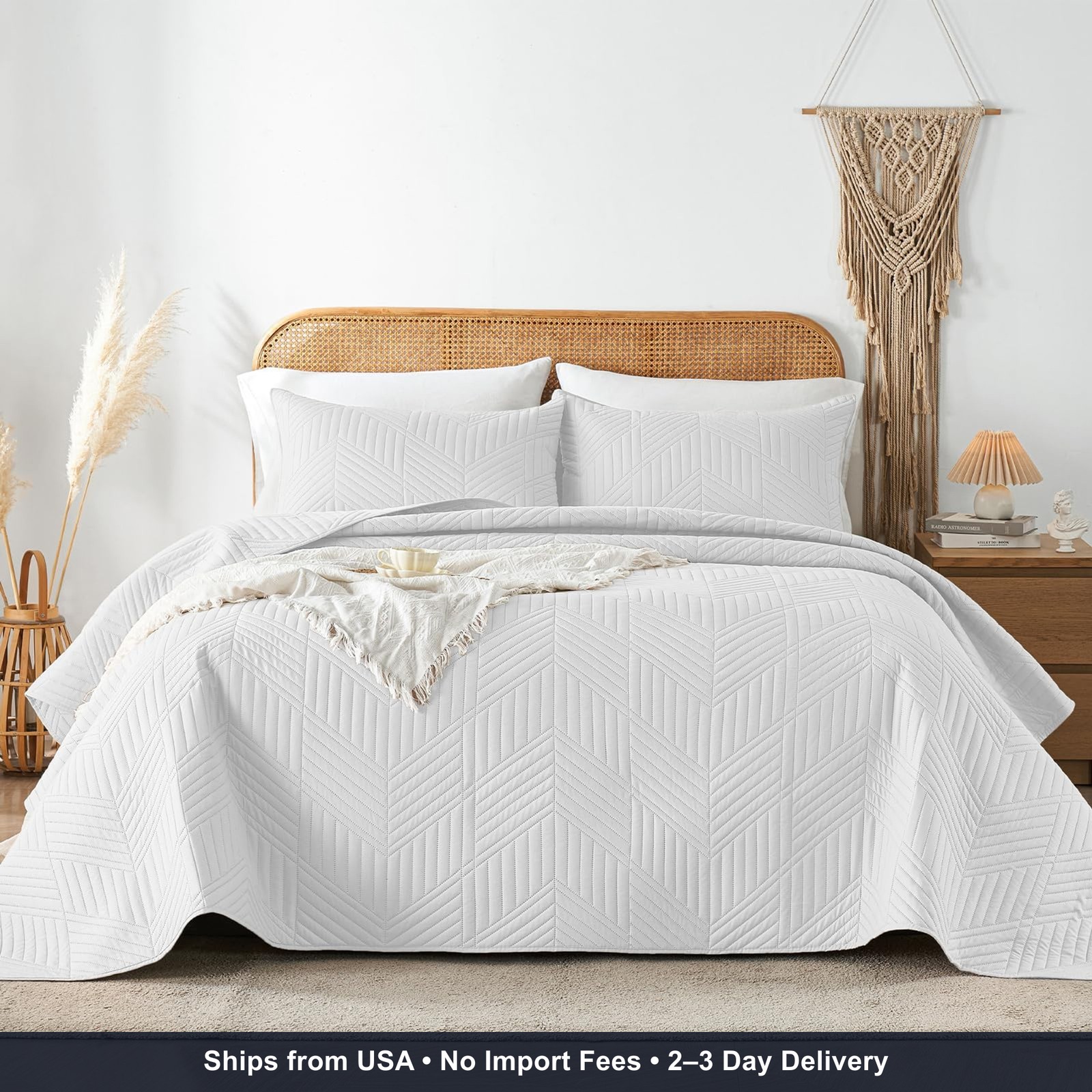 Queen Quilt Bedding Set,White Ultrasonic Full/Queen Quilt Set Reversible Microfi gallery