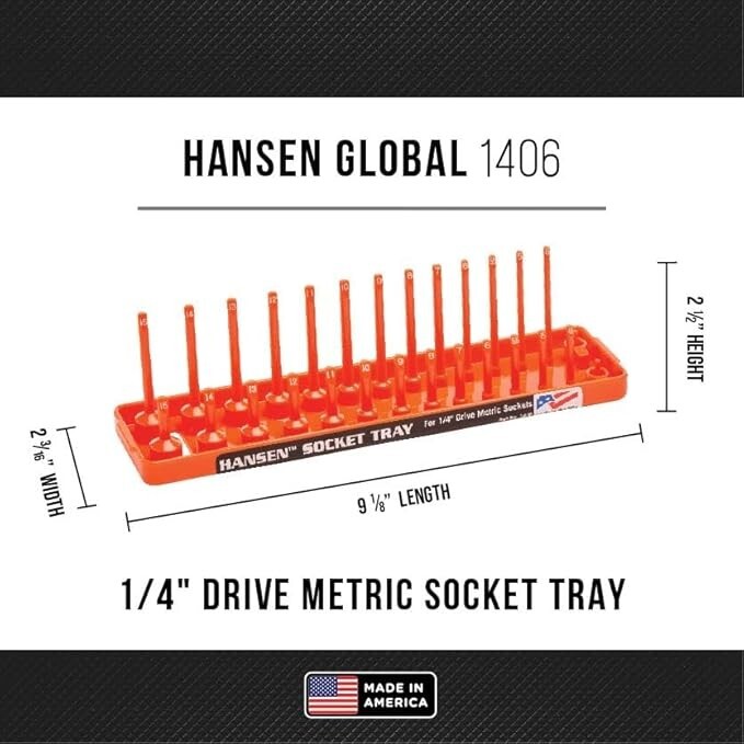Hansen Global 1/4" Drive Socket Tray Holder Metric MM Standard Deep USA Orange gallery