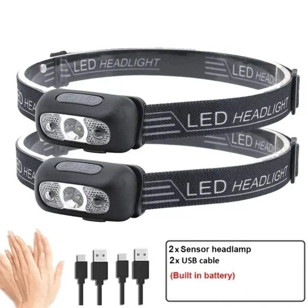 Strong Light Headlamp Portable LED Sensor Headlamp USB Rechargeable Head Flashli gallery