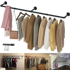 Long Clothes Rack 71″Pipe Wall Mounted Garment Rack Hanging Rod Clothing Storage