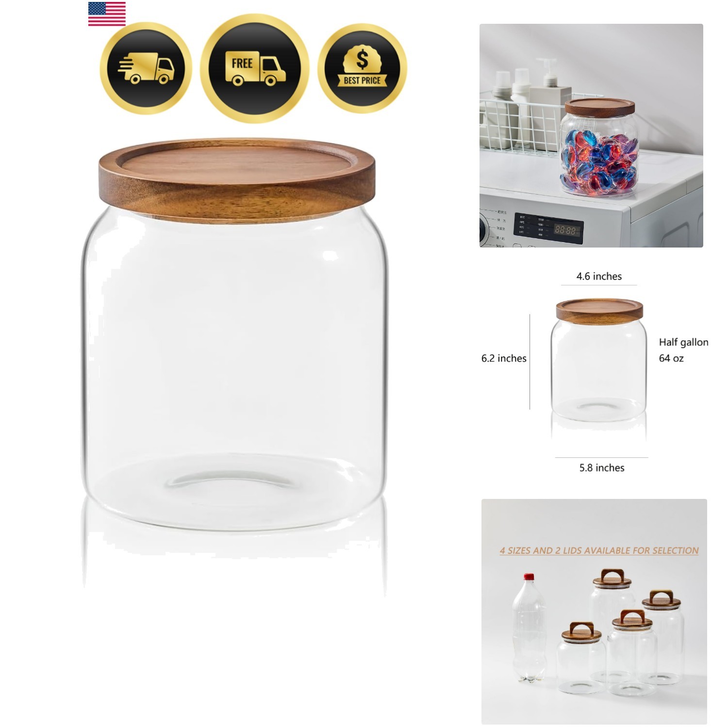 Glass Jars for Laundry Room Organization, Half-Gallon Laundry Pods Container,... gallery