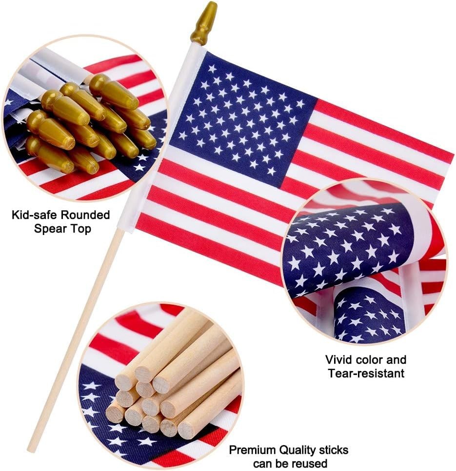 500 Pack 5x8 Inch Small American Flags on stick, Mini Hand Held Flags,Perfect... gallery