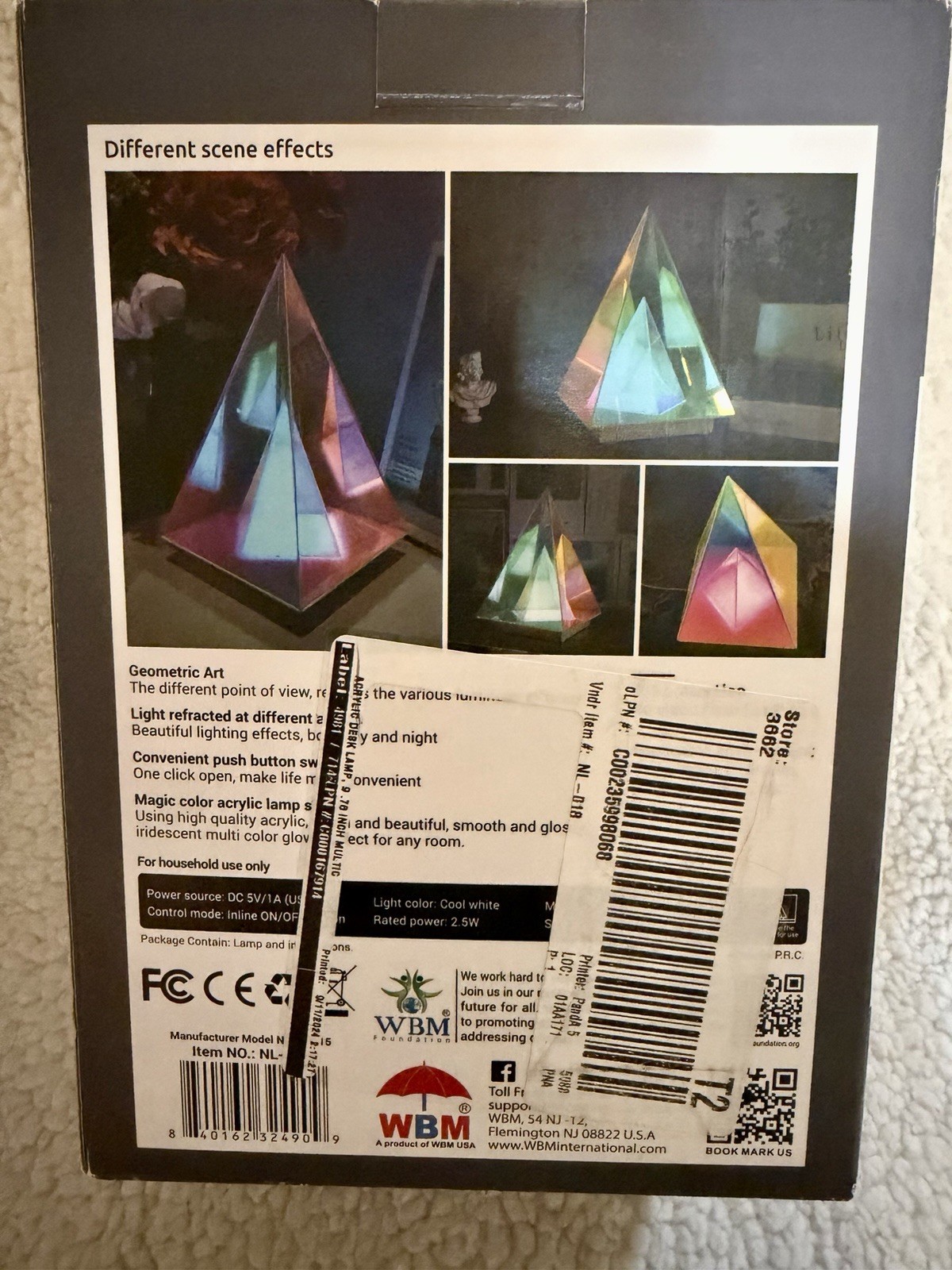 Himalayan Glow LED Acrylic Prism Desk Lamp, Color Changing, Pyramid, Multicolor gallery