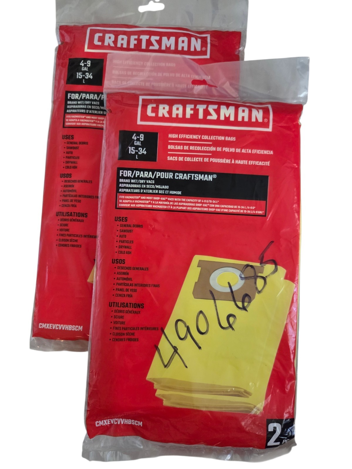 Craftsman High Efficiency Collection Bags 4-9 Gallon Vacuum (2) Lot Of 2 New gallery