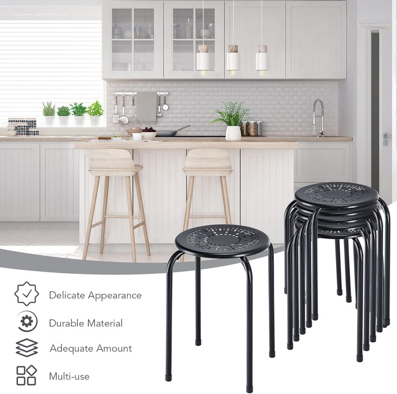 6-Pack Portable Stackable Stools for Kids, Daisy Design, 17.5-Inch Black gallery