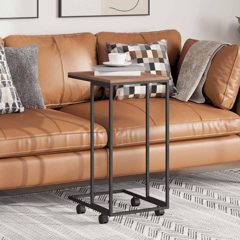 Black Side Table with Wheels, C-Shaped Engineered Wood and Iron Frame, Ideal ... gallery