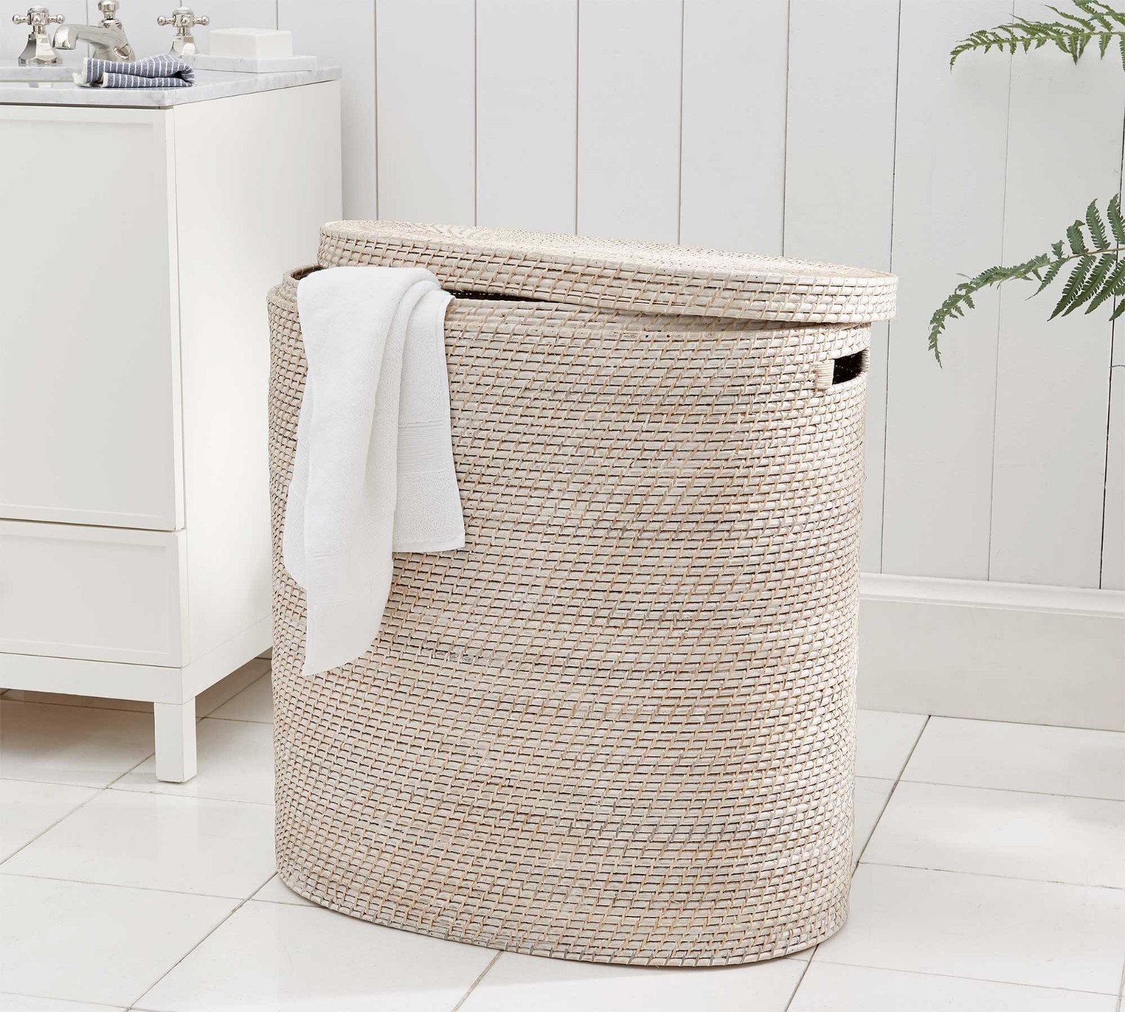 Pottery Barn - Tava Handwoven Rattan Divided Hamper - Hot Deals gallery
