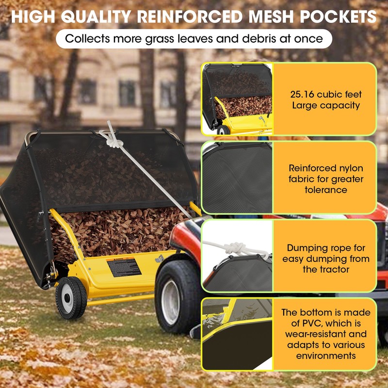 48" Lawn Sweeper Tow Behind Pull Behind Grass Sweeper w/25.16 cu.ft Large Hopper gallery