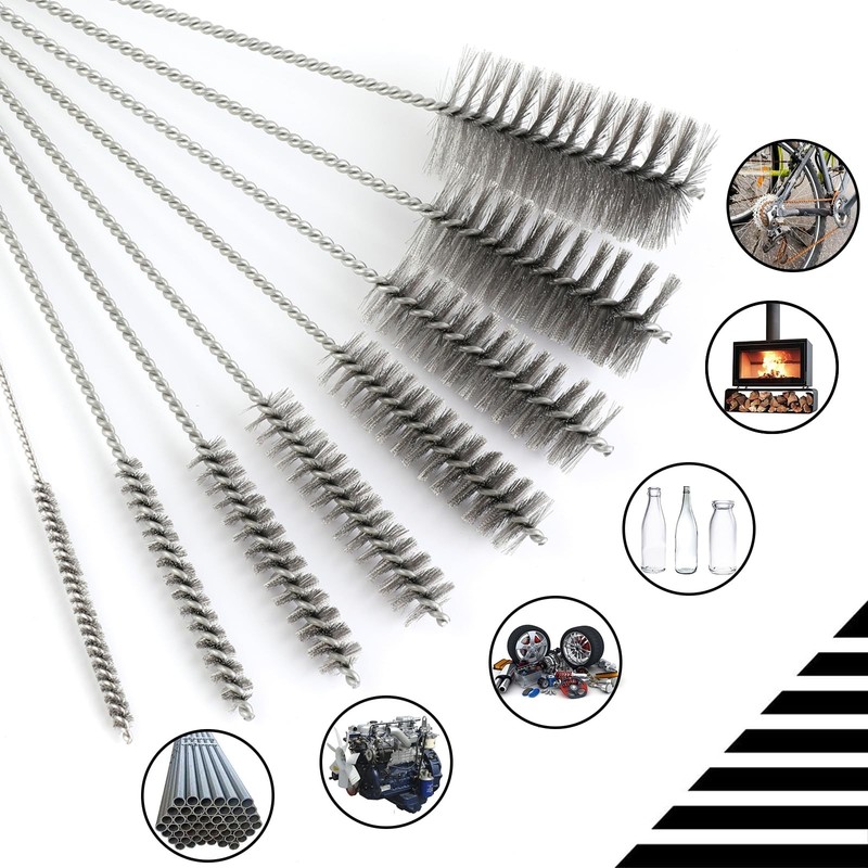 12" Pipe Cleaning Brush Set - Stainless Steel Bristles, 8 Sizes for Bottles, Tub gallery