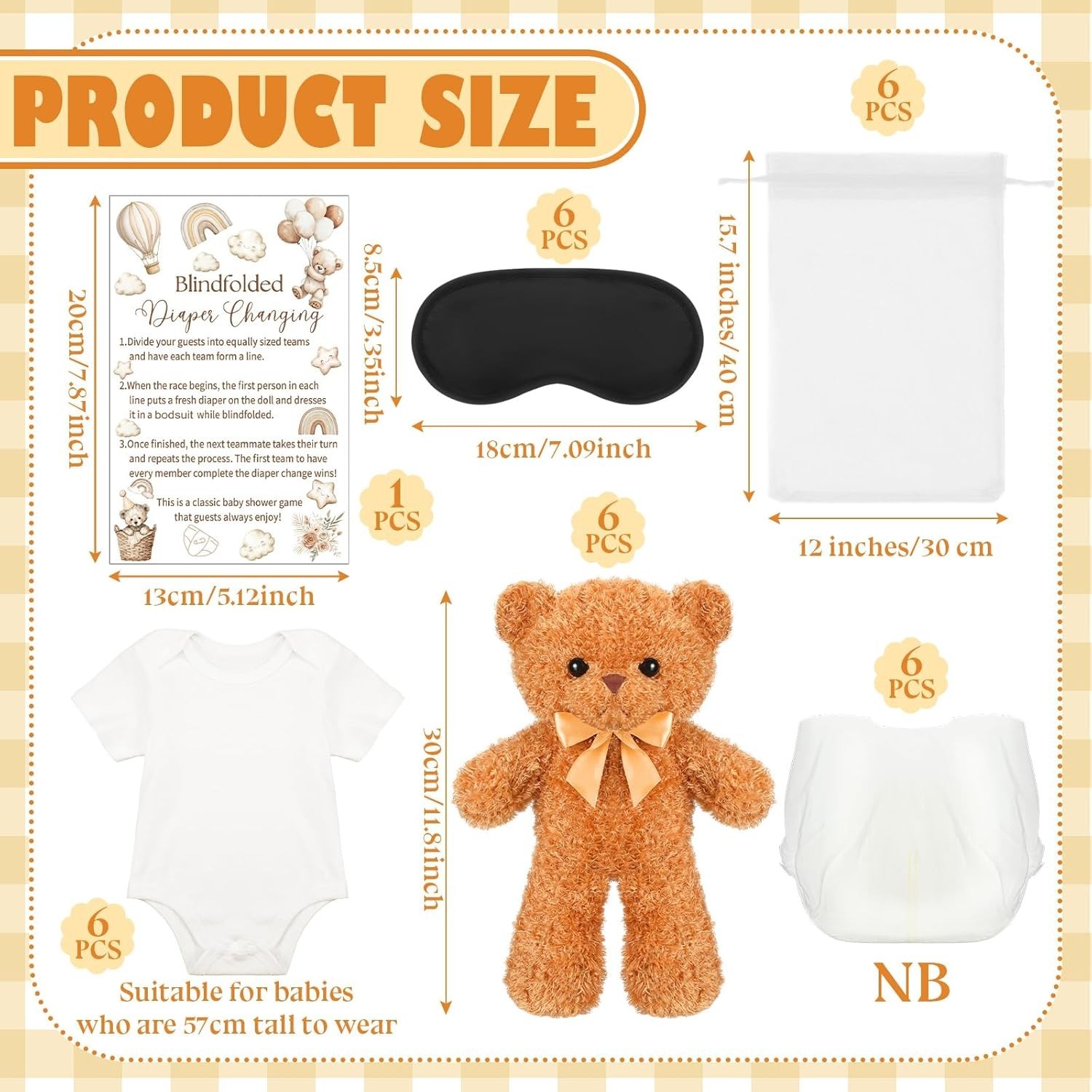 31 Pcs Bear Blindfolded Diaper Changing Baby Shower Game, 6 Sets 15.7 in Bears w gallery